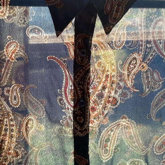 Vintage sheer blue floral printed long sleeve button down blouse by Bonworth - Picture 4 of 6